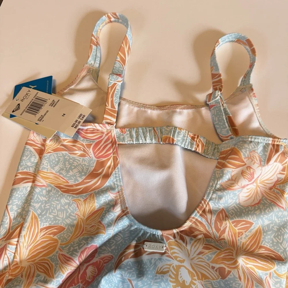 Roxy Kids Girls Cool Blue Good Romance One-Piece Tropical Swimsuit Size 14 C4